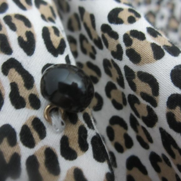 Talbots Womens 6 Petite 6P Brown White Leopard Animal Print Cotton Blouse Shirt - Picture 5 of 11